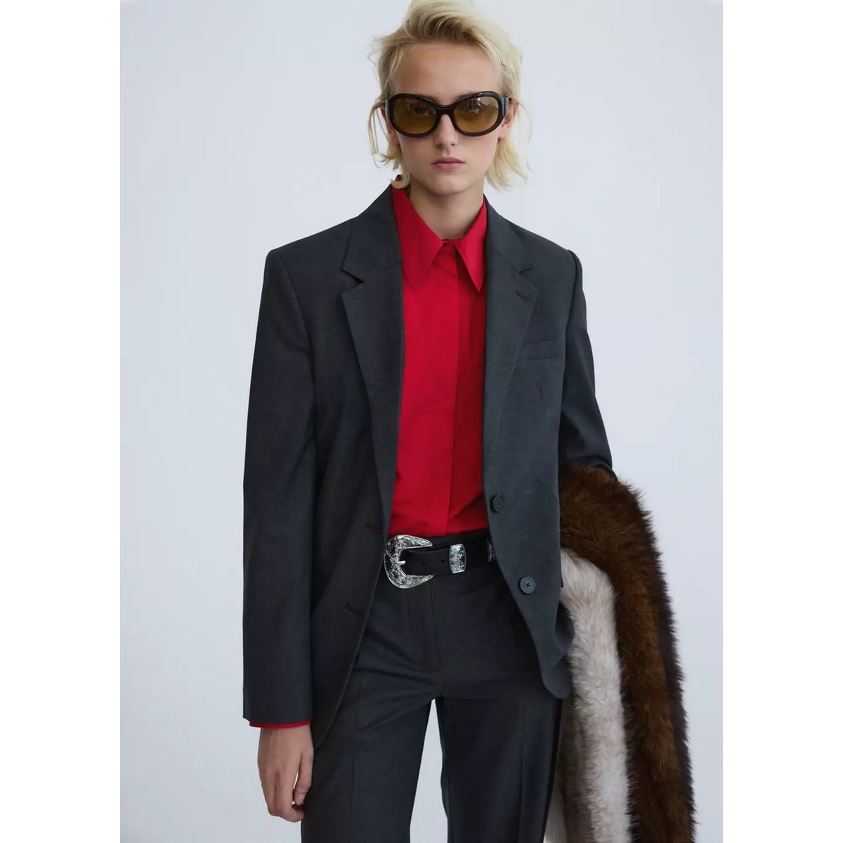 Blazer costume laine gris, MANGO
