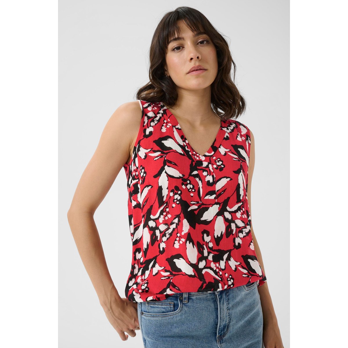 Blouse sans manches rouge rose true red/pink graphic flower, KAFFE