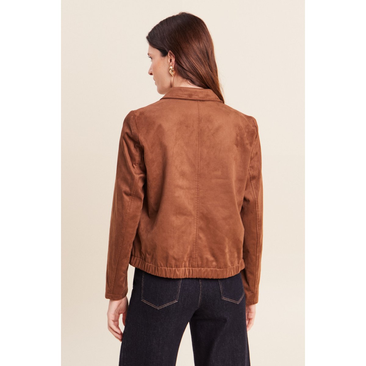Veste courte droite doublée bas resserré marron foncé, BREAL