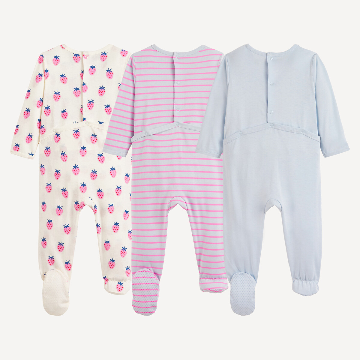 Set van 3 1-delige pyjama's in jersey met fruit- en streepmotieven gemengd, LA REDOUTE COLLECTIONS