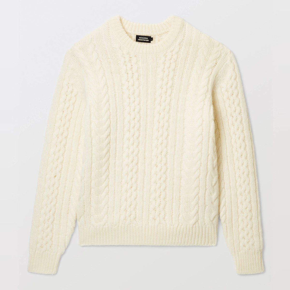 Pull torsade en laine ecru, MONOPRIX