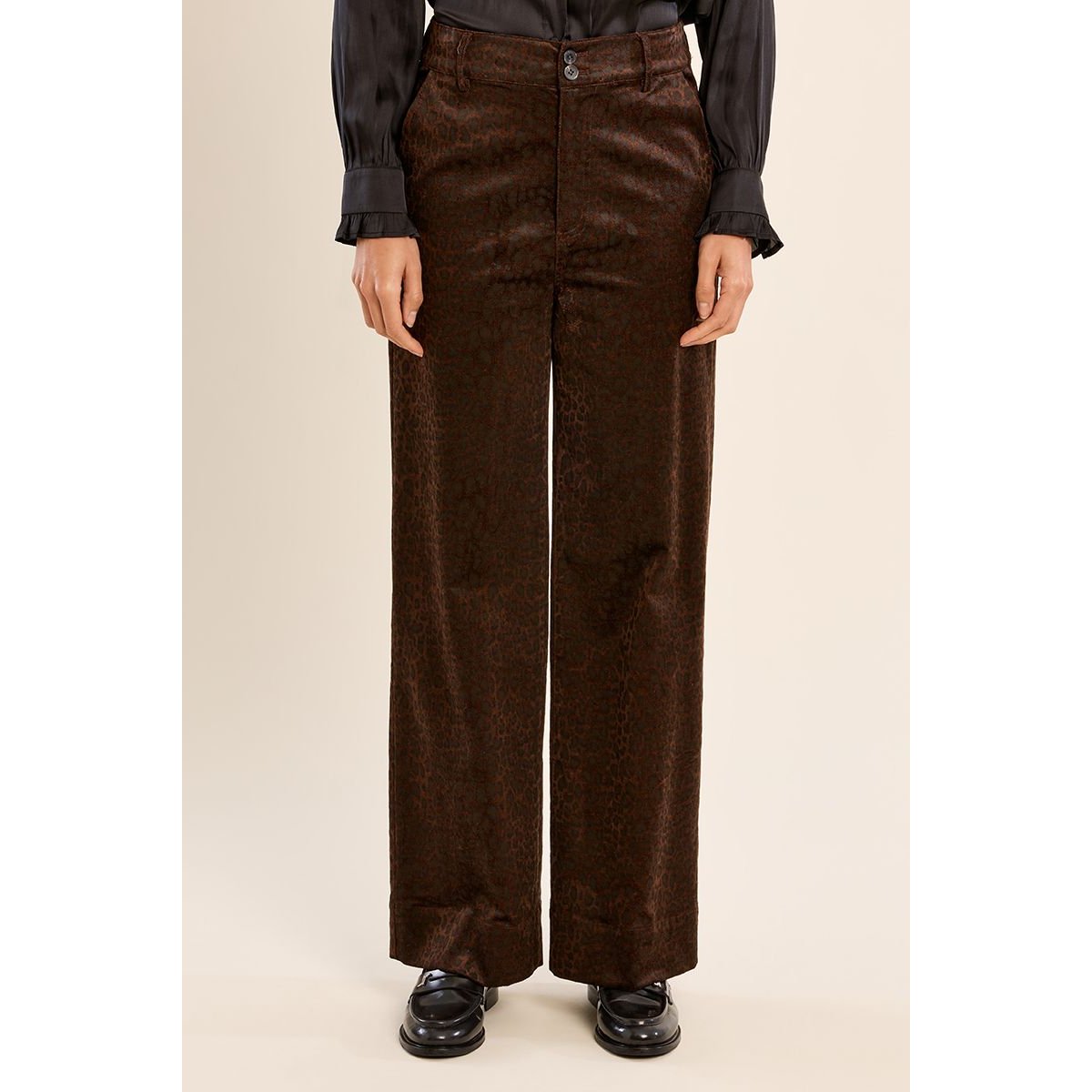 Pantalon satiné imprimé animalier chocolate, MOLLY BRACKEN