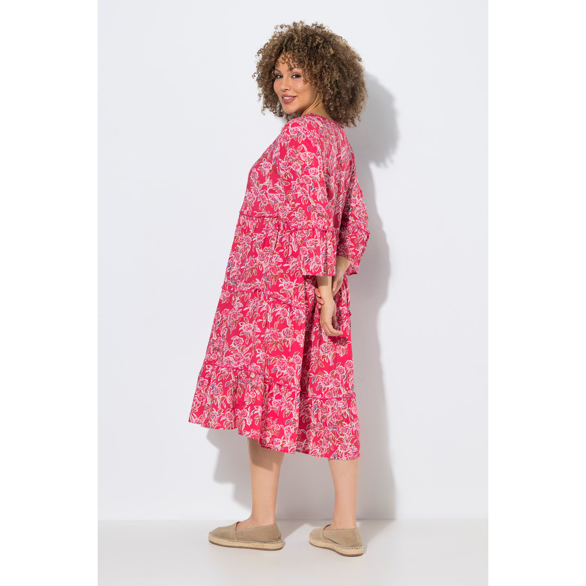 Robe caftan à volant magenta, ULLA POPKEN