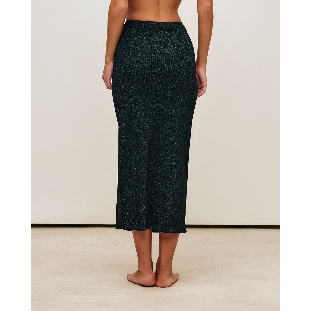 Jupe longue pailletée avec fente RIBFil textileIZ noir, UNDIZ