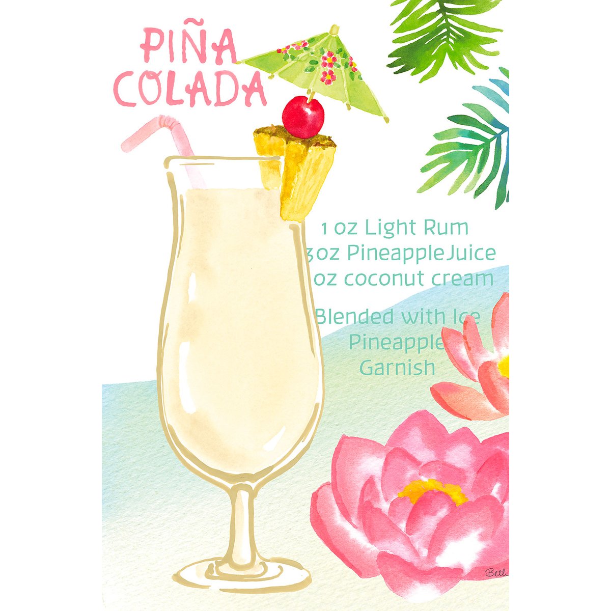 Tableau Pina colada en aquarelle tableau alu dibond, HEXOA