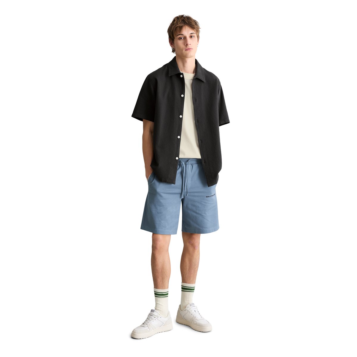 Chemise à manches courtes regular avec structure à carreaux gris foncé, MARC O’POLO DENIM