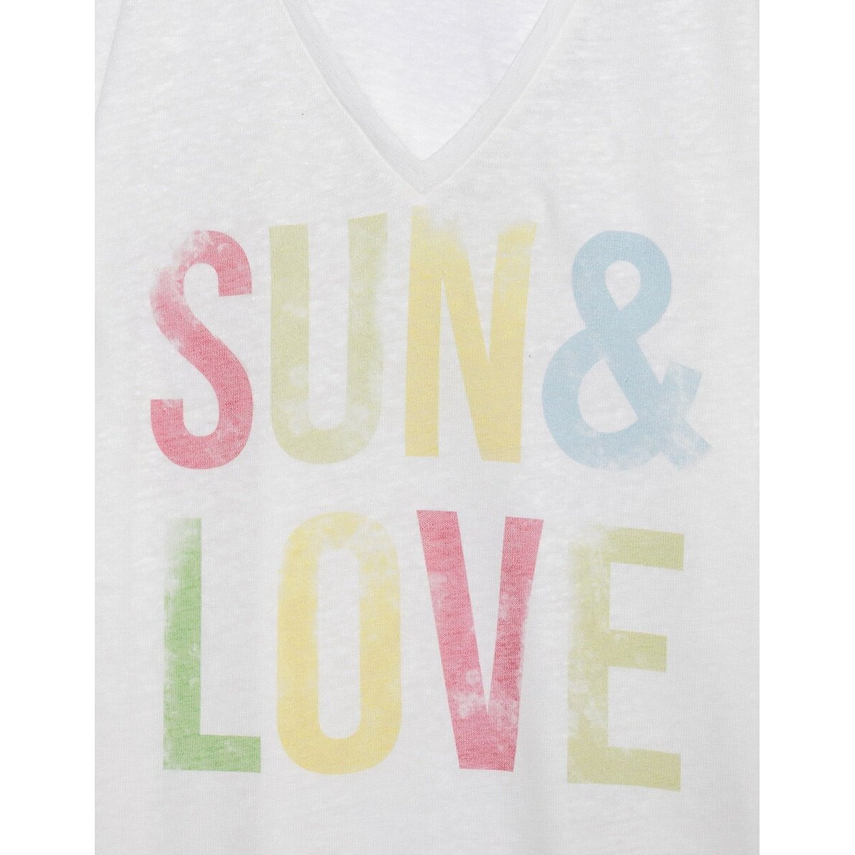Printed Short Sleeve V-Neck T-Shirt off-white, IKKS