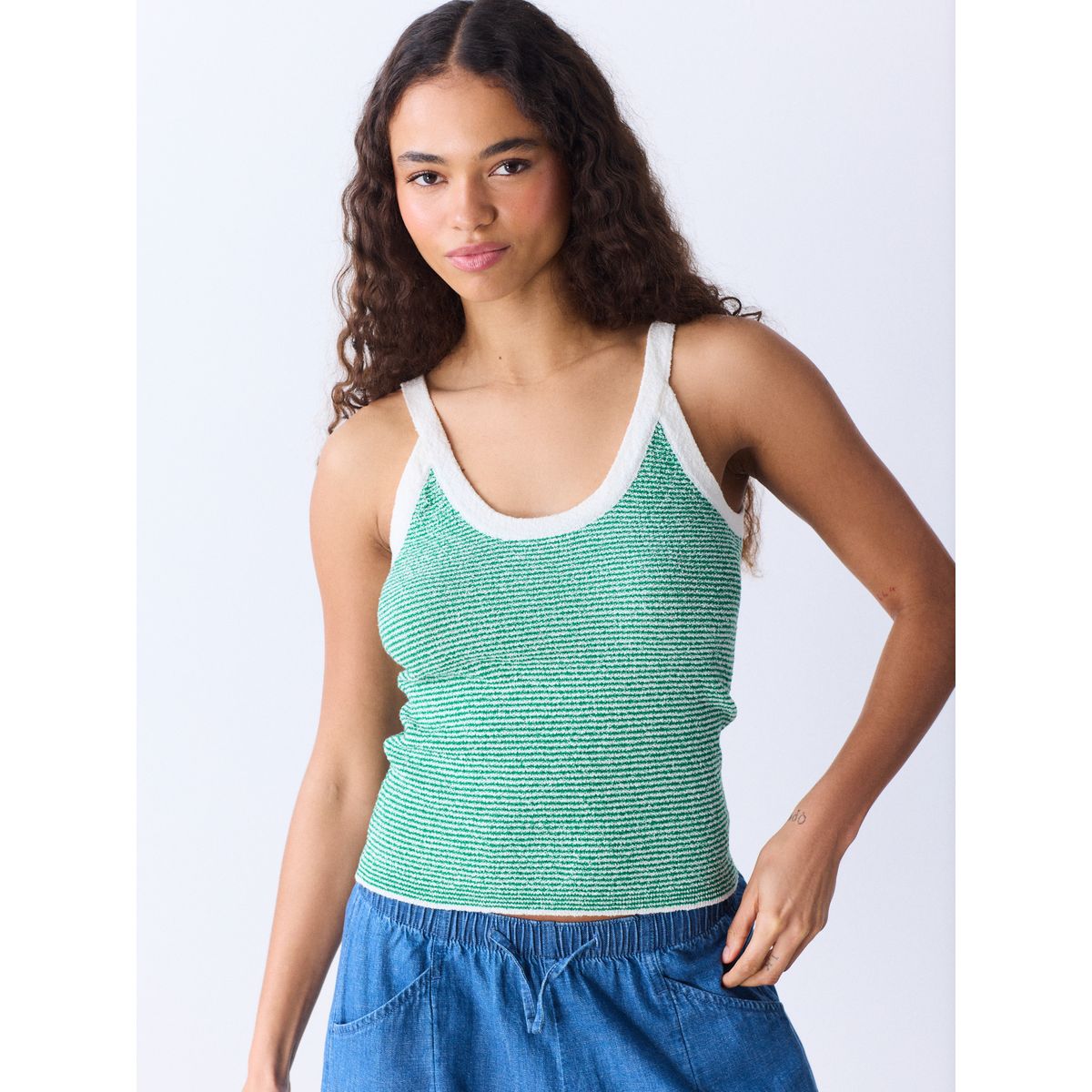 Débardeur sans manches aspect maille rayé vert/blanc, NEXT