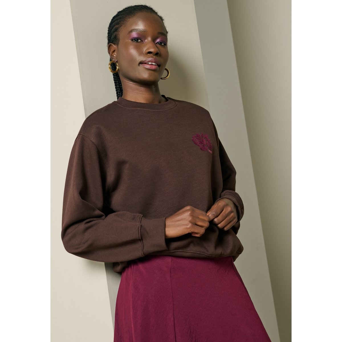 Sweat à noeud brodé brun fonce chocolate, LOLALIZA