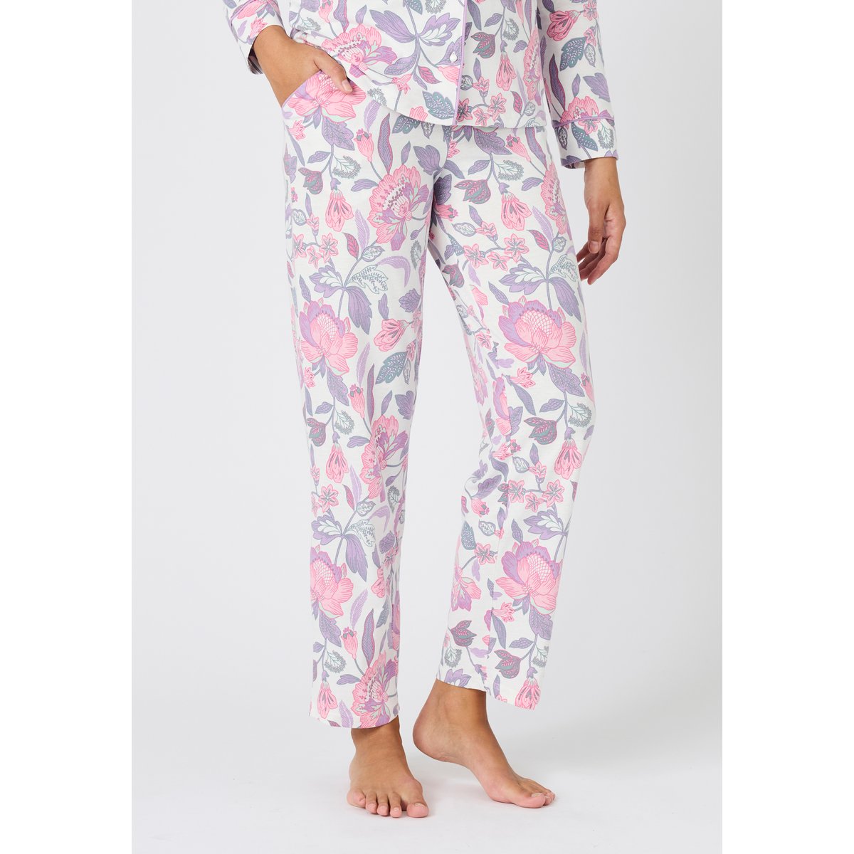 Ensemble de pyjama manches longues rose fleurs indiennes, DAMART