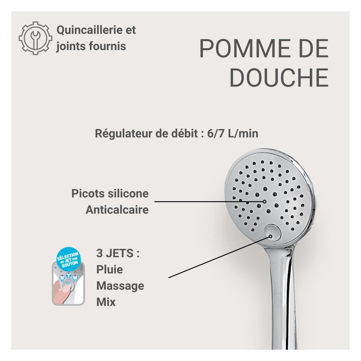 Colonne de douche chromée SOMA chromé, MOB IN