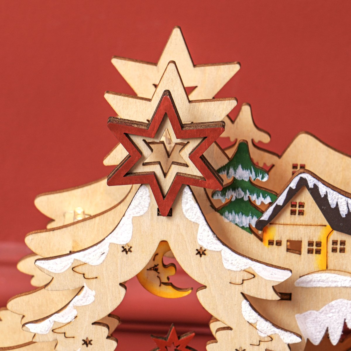 Village de Noël Panneau multicouche Bois beige, HOMCOM