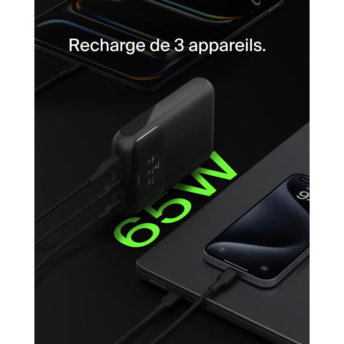 Batterie externe 20000 mAh 65W pour ordinateur portable couleur unique, BELKIN