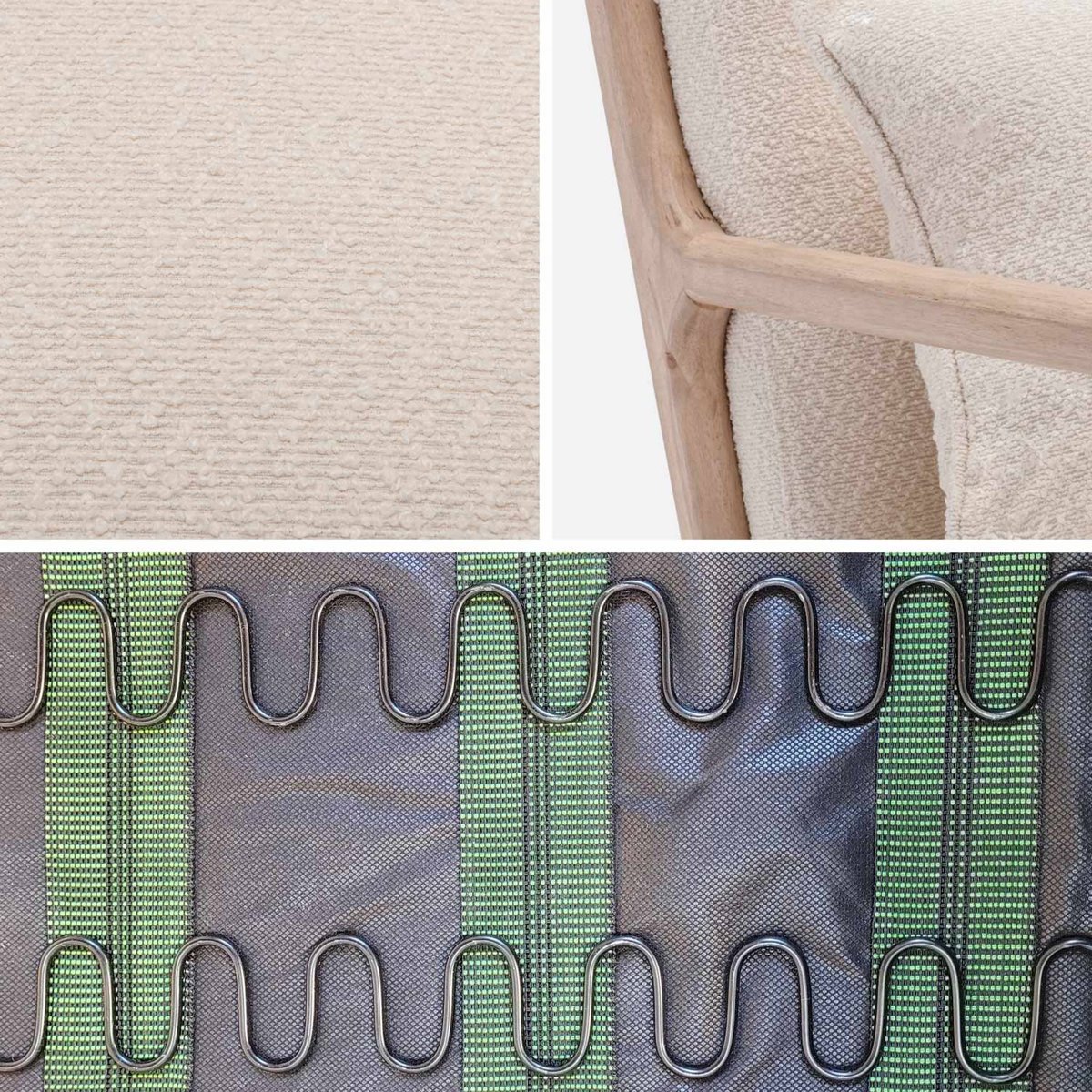 Fauteuil scandinave bois d'hévéa et bouclette texturée LORENS beige, SWEEEK