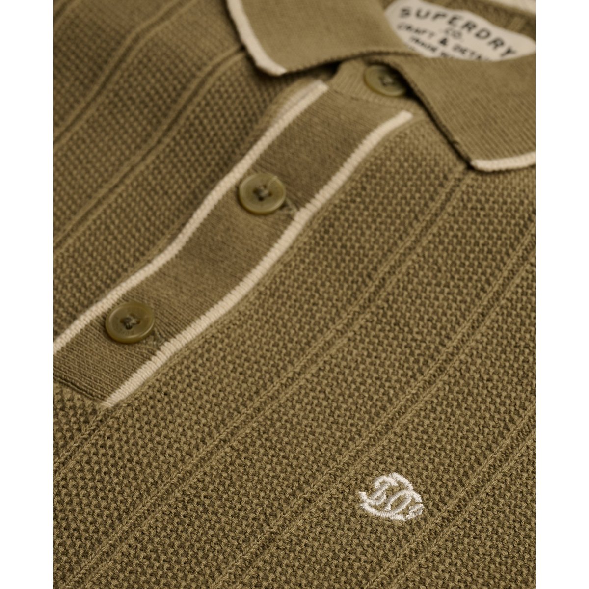 Polo Tricoté Manches Longues Coupe Décontractée vert artichaut, SUPERDRY