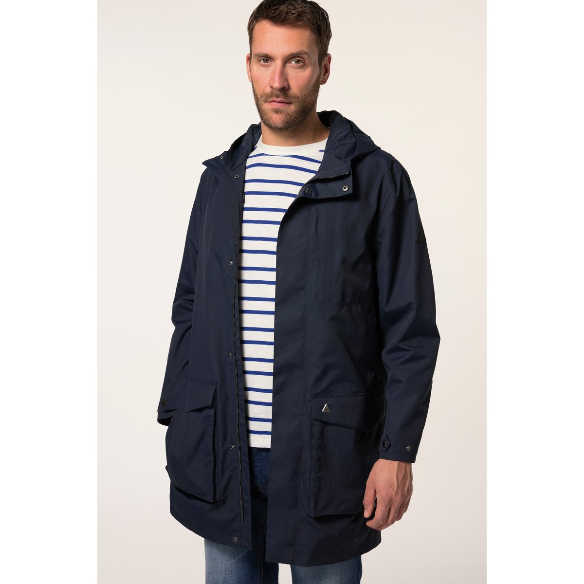 Veste de pluie déperlante, avec capuche bleu marine, JP1880