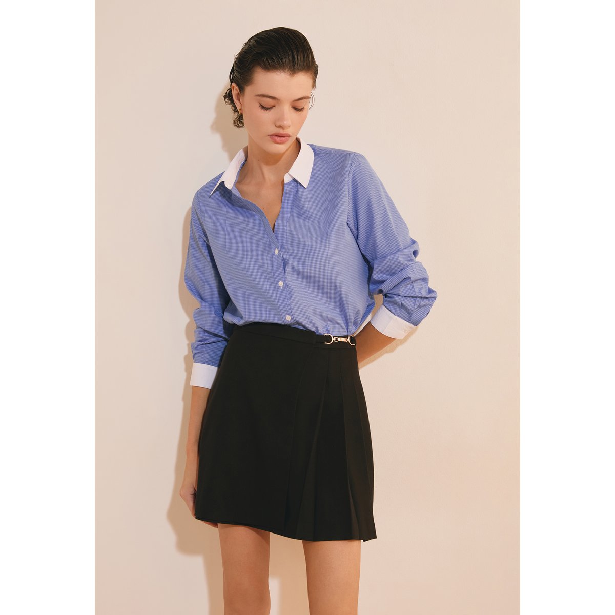 Chemise à petits carreaux et col contrasté CABANA CRX bleu, ETAM