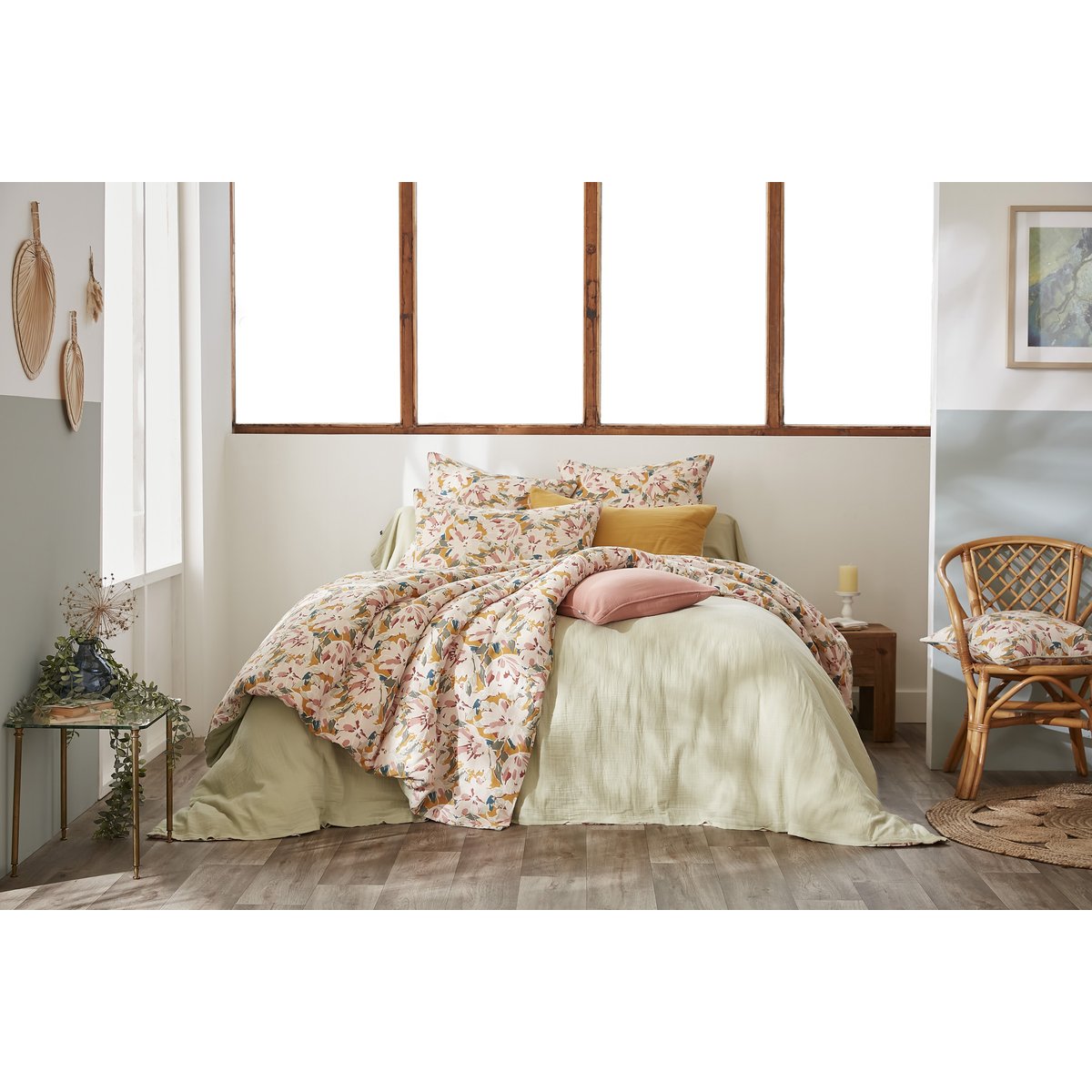 Housse de couette Gaze Coton Clarence vert clair, EDEN