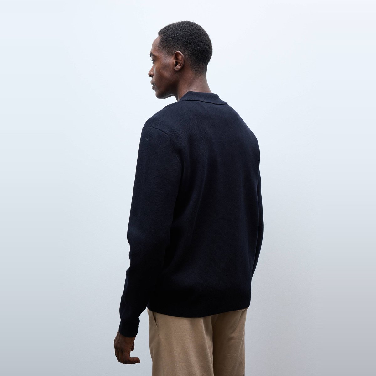 Pull col rond polo en coton et cachemire noir, MONOPRIX