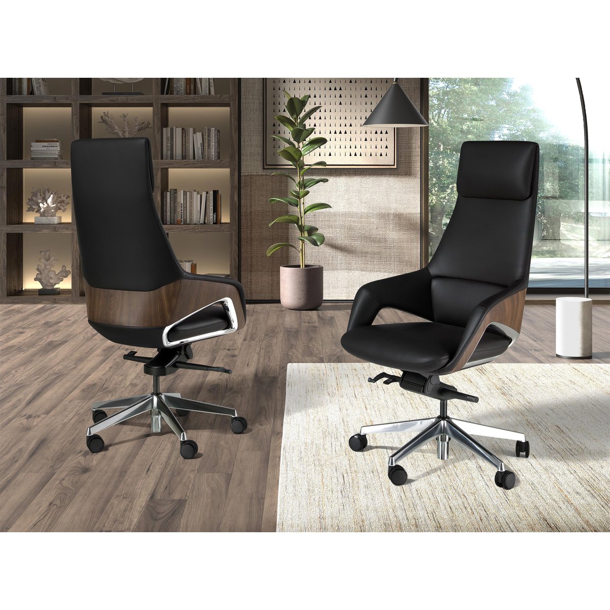 Fauteuil de bureau pivotant en similicuir acier noir, ANGEL CERDA