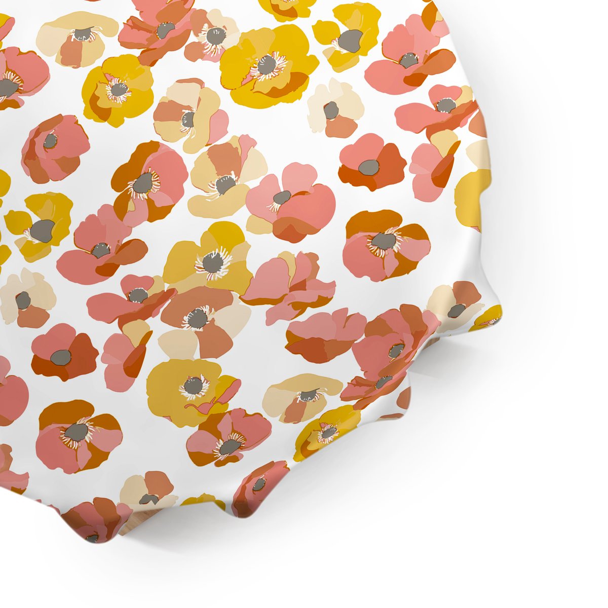 Nappe de table ronde Fleurs de coquelicots rouge, ocre, blanc, gris, ART FOR THE HOME