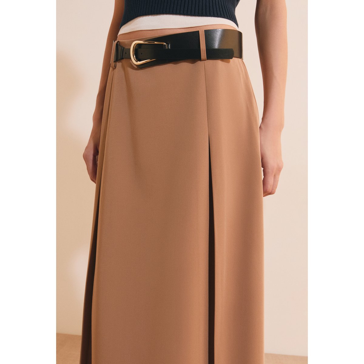 Jupe midi à pinces JASMINE beige, ETAM