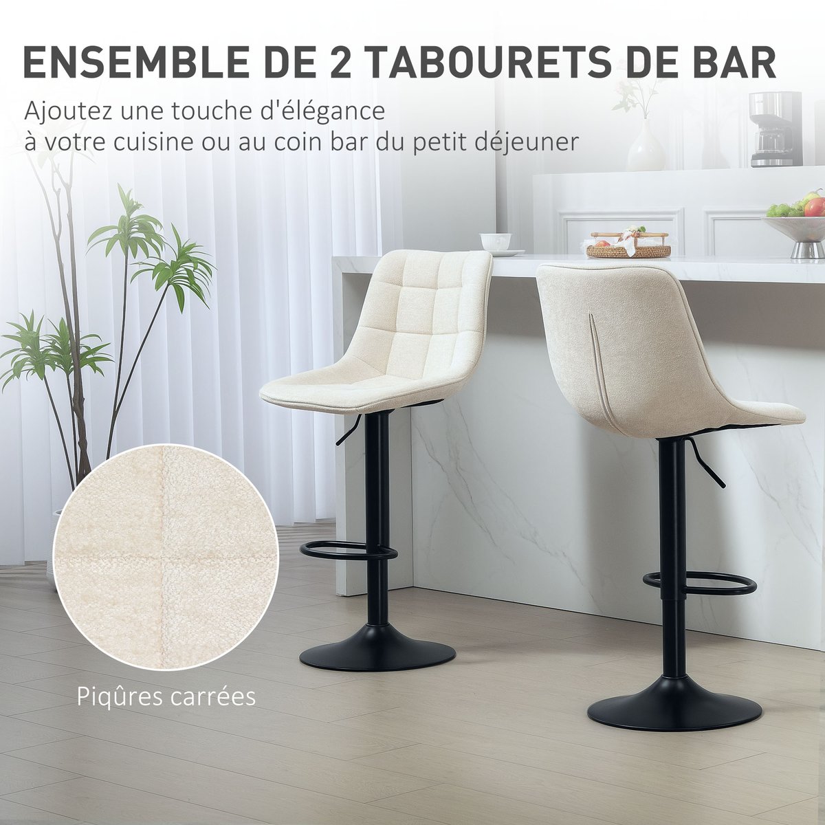 Tabouret de bar Chenille Beige beige, HOMCOM