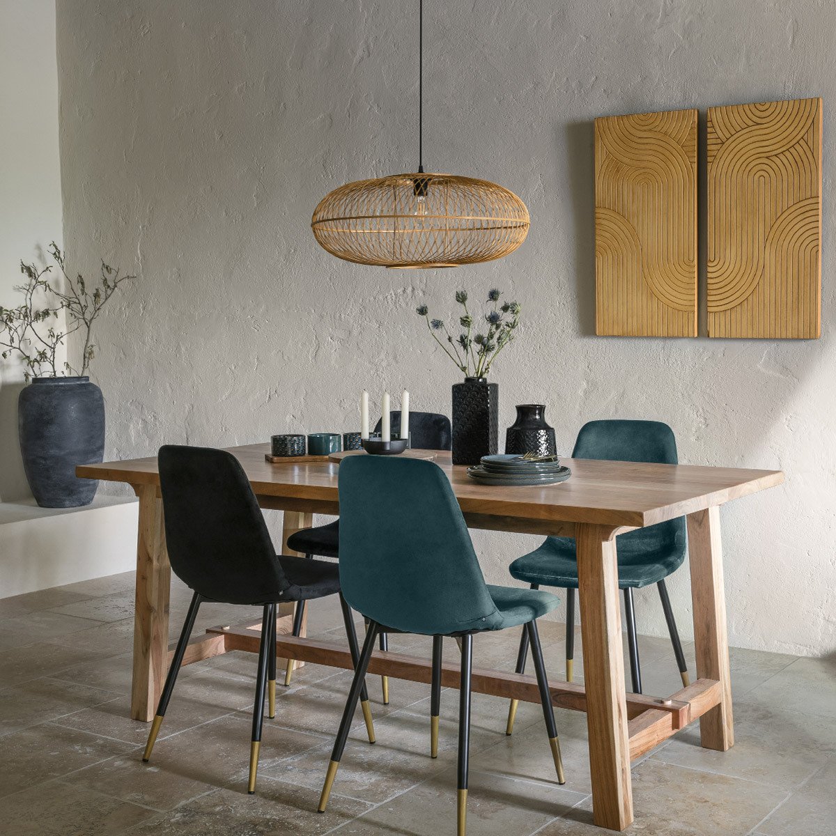 Suspension arrondie en bambou tressé LOREN beige, ATMOSPHERA