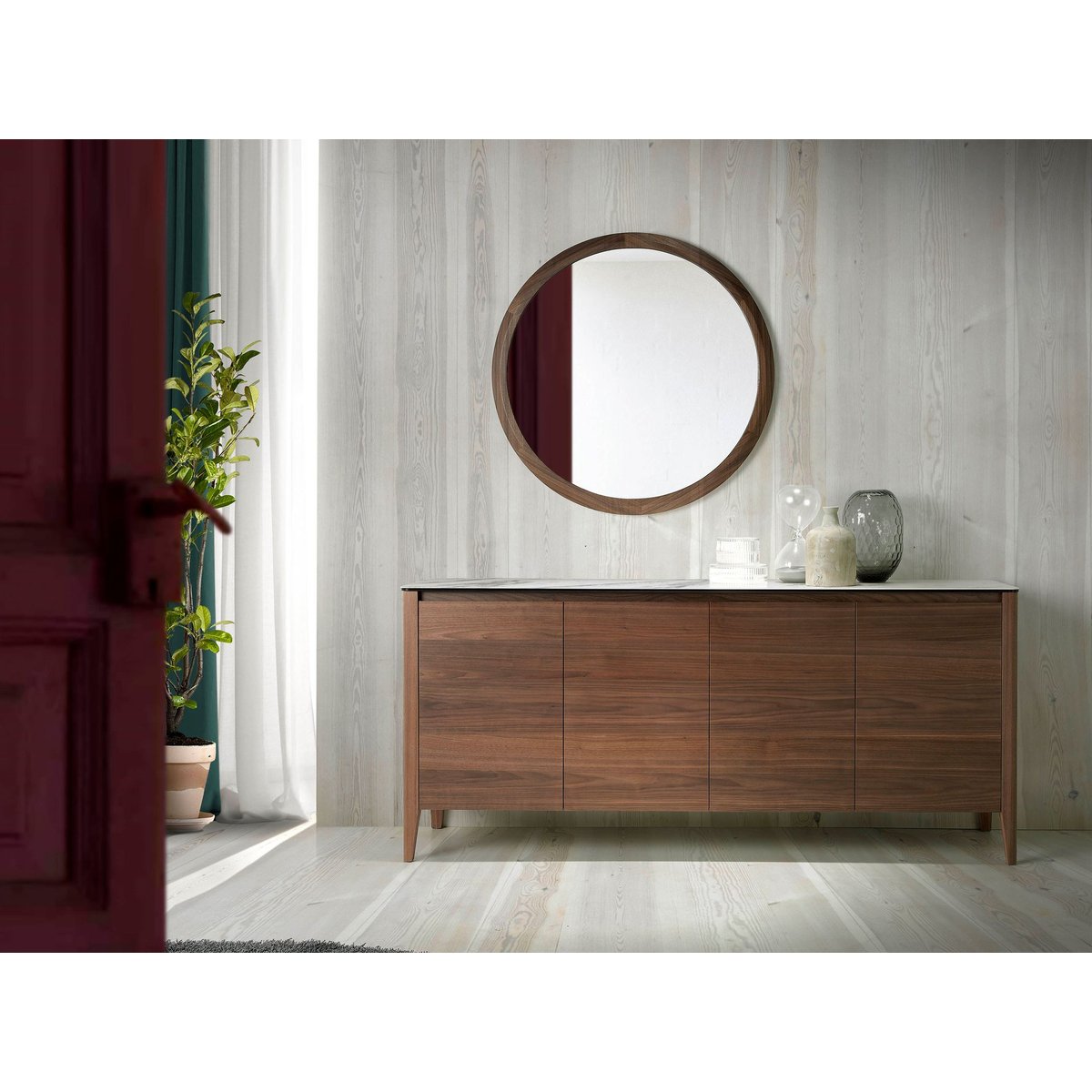 Miroir mural rond noyer noyer, ANGEL CERDA