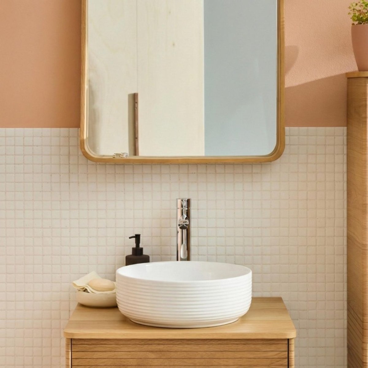 Vasque à poser ronde en céramique texturé blanc 36cm blanc, MOB IN