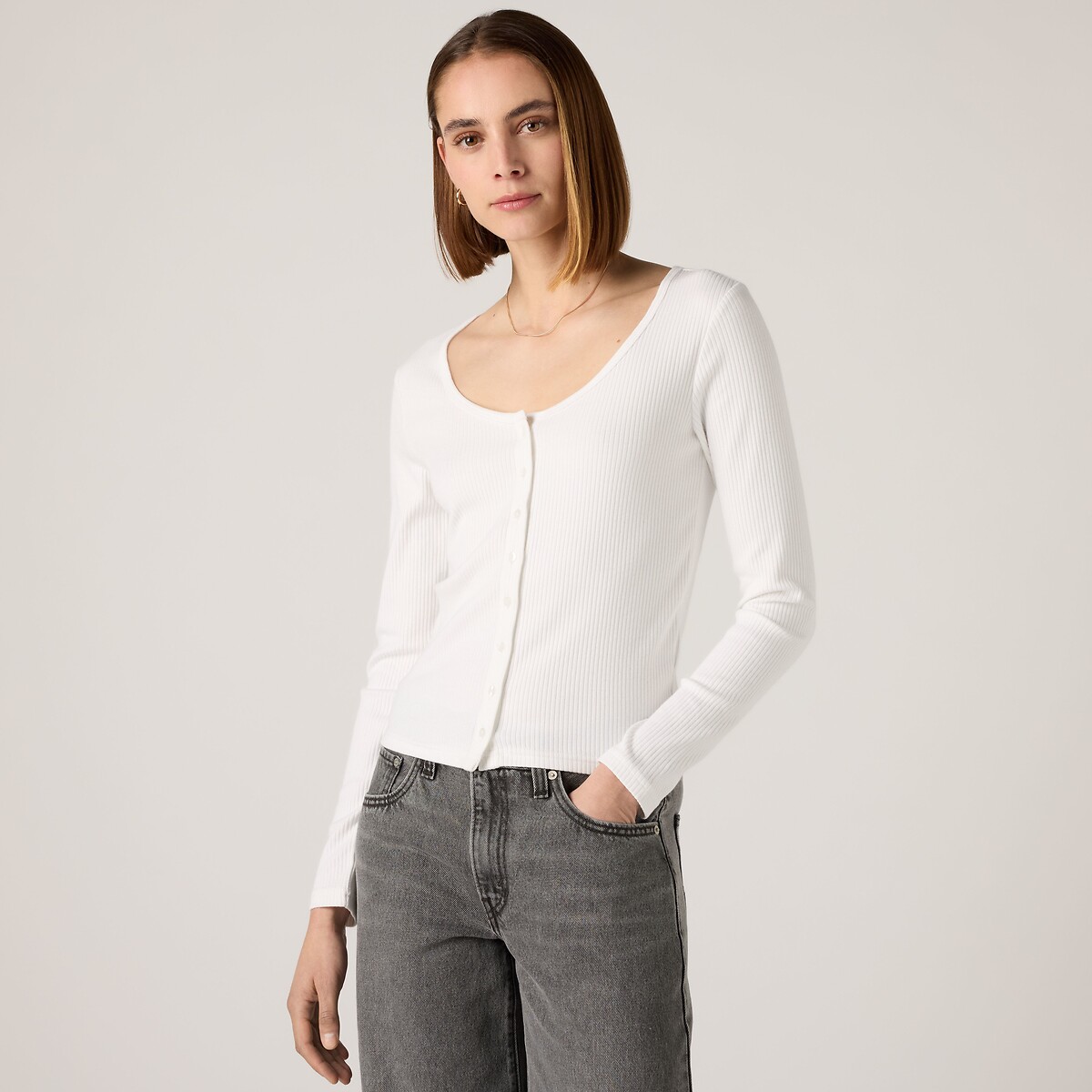 T-shirt boutonné manches longues blanc, LEVI'S