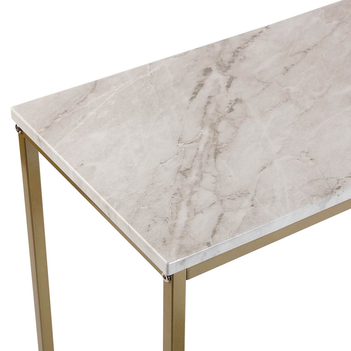 Console métal doré et plateau effet marbre blanc 100x30x81cm bois, WADIGA