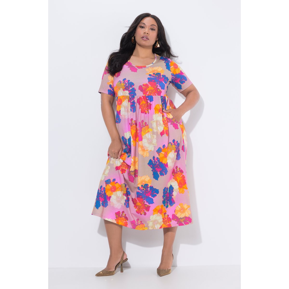 Robe maxi à fleurs, poches rose vif clair, ULLA POPKEN