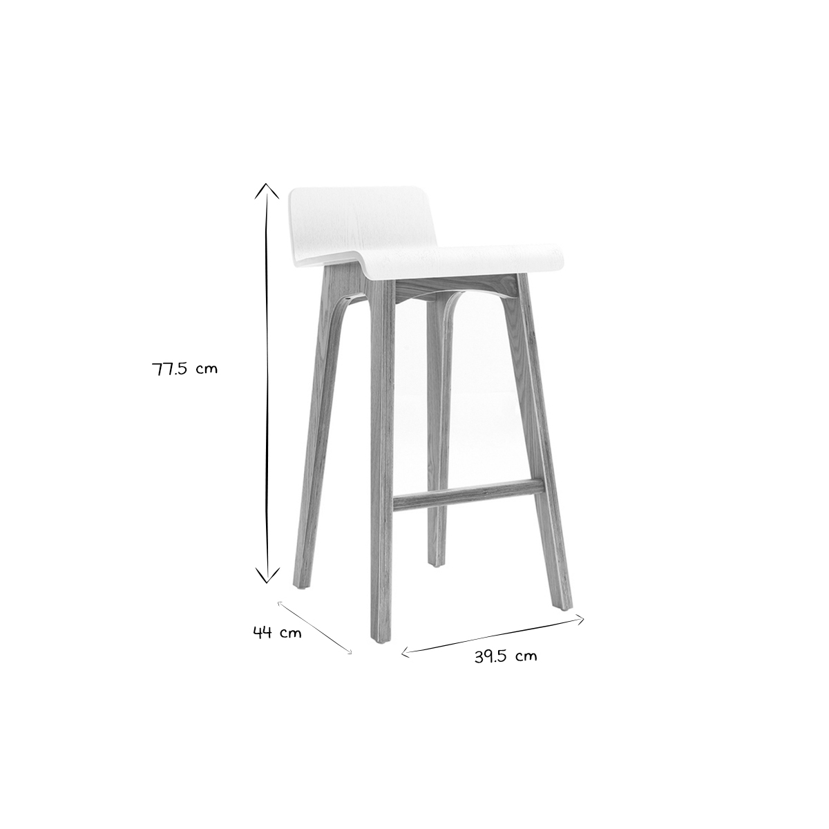 Chaise de bar scandinave en bois H65 cm BALTIK blanc, MILIBOO