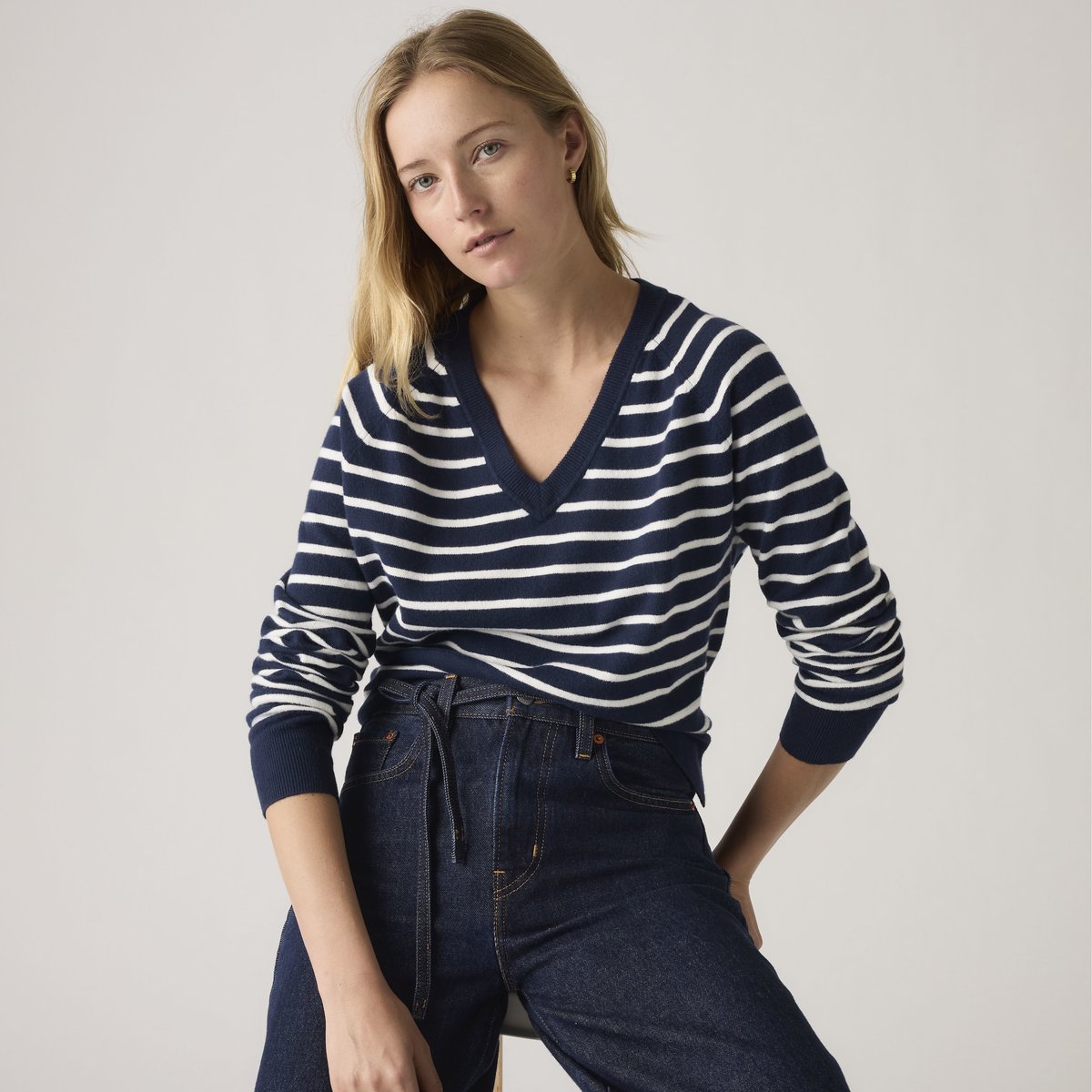 Cardigan col V Supersoft bleu - parisienne stripe peacoat, LEVI'S