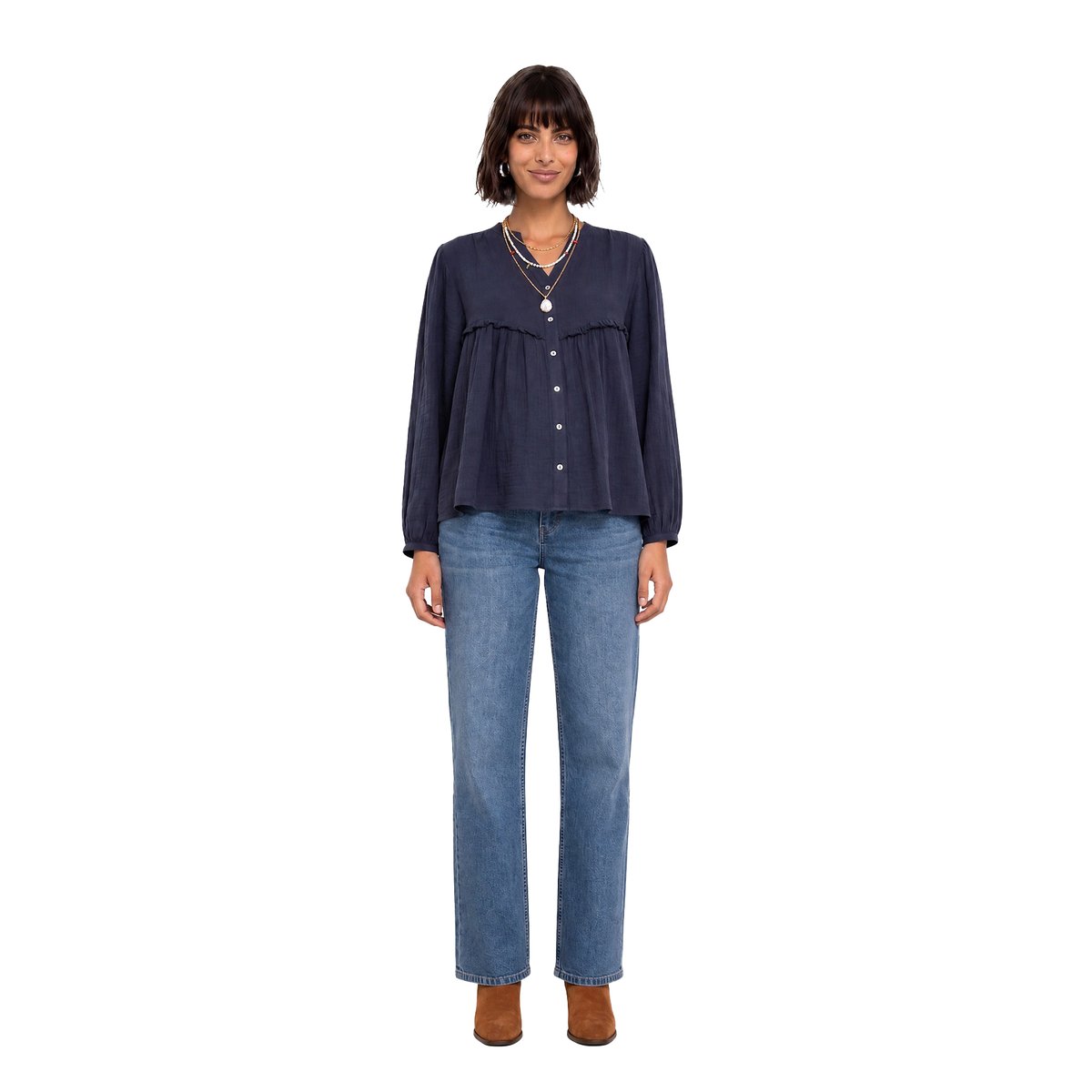 Chemise grossesse et allaitement bleu ardoise, VERTBAUDET