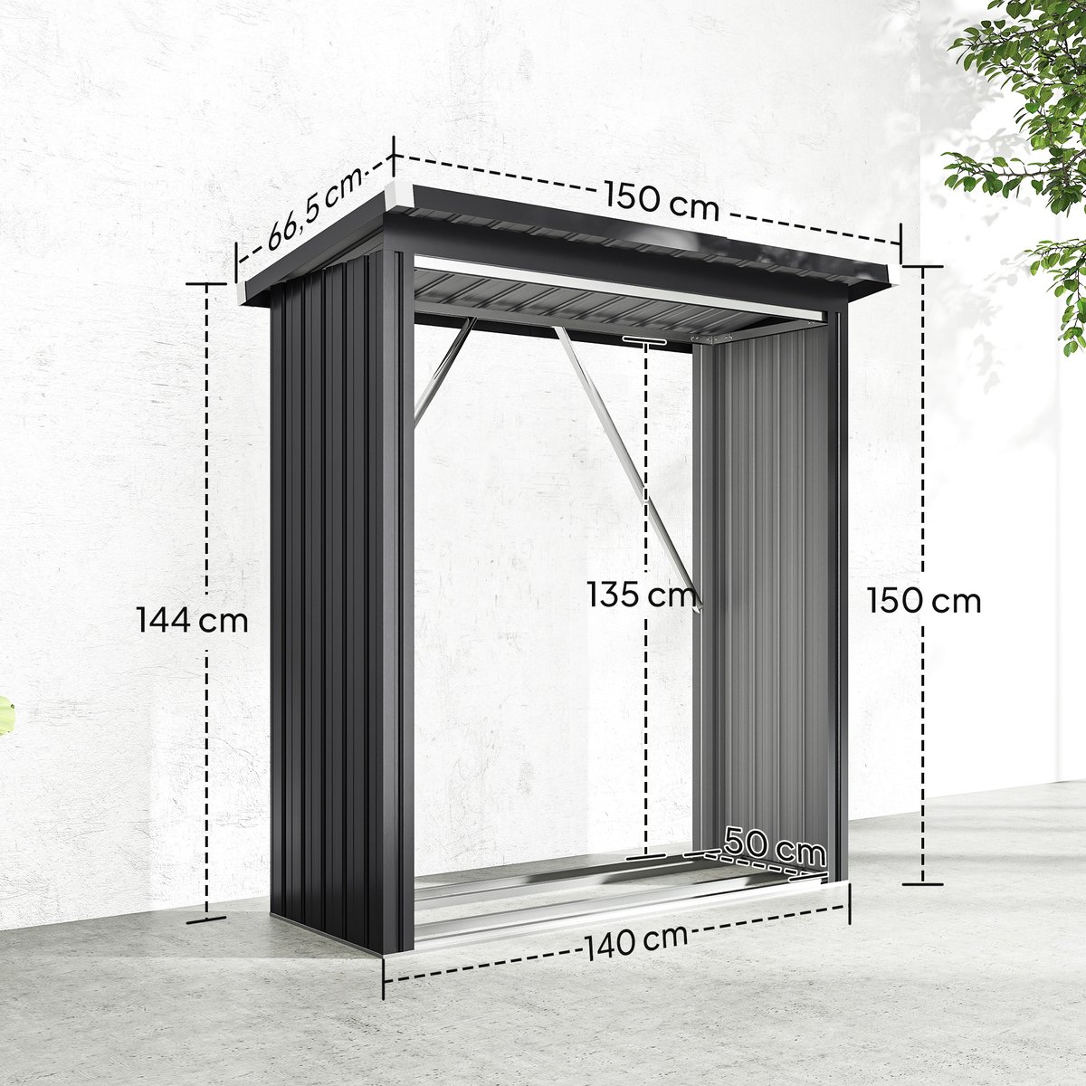 Abri pour le stockage du bois Acier galvanisé gris foncé, OUTSUNNY