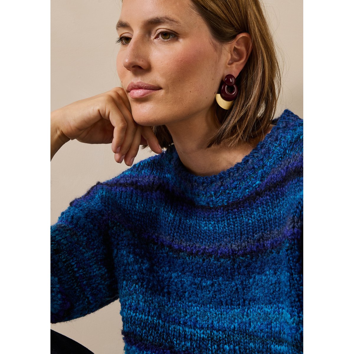 Pull rayé manches longues col rond bleu azur, LA FEE MARABOUTEE