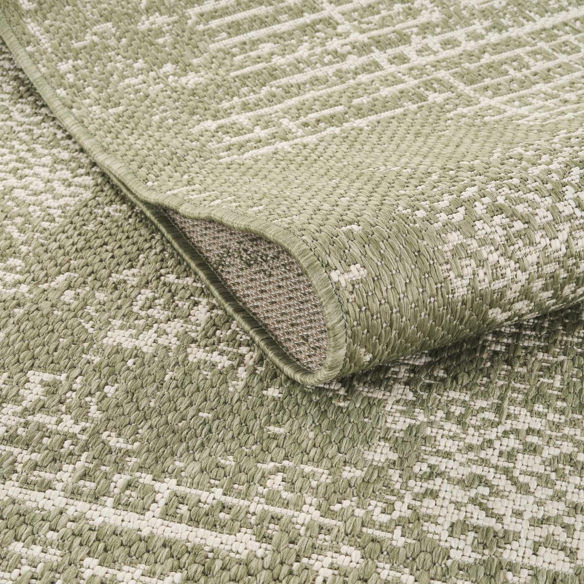 Tapis kilim, motif géométrique, tissé à plat, style ethnique vert, beige, UN AMOUR DE TAPIS