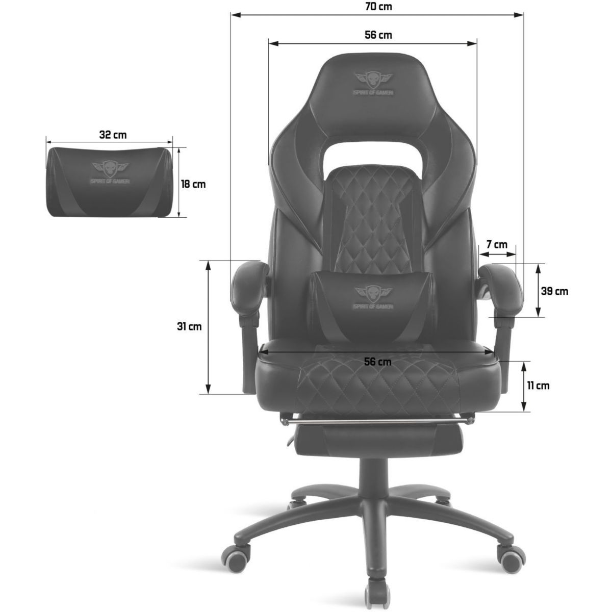 Chaise gaming MUSTANG SERIES - BLACK couleur unique, SPIRIT OF GAMER