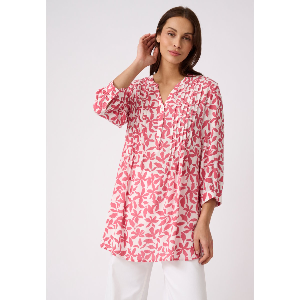 Tunique créponnée pure viscose rose feuillage, DAMART