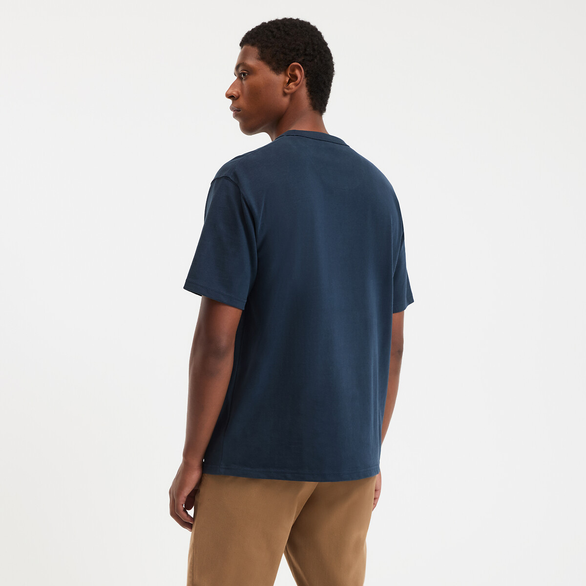 T-shirt col rond, fit boxy, coton épais, au toucher doux bleu marine, LA REDOUTE COLLECTIONS