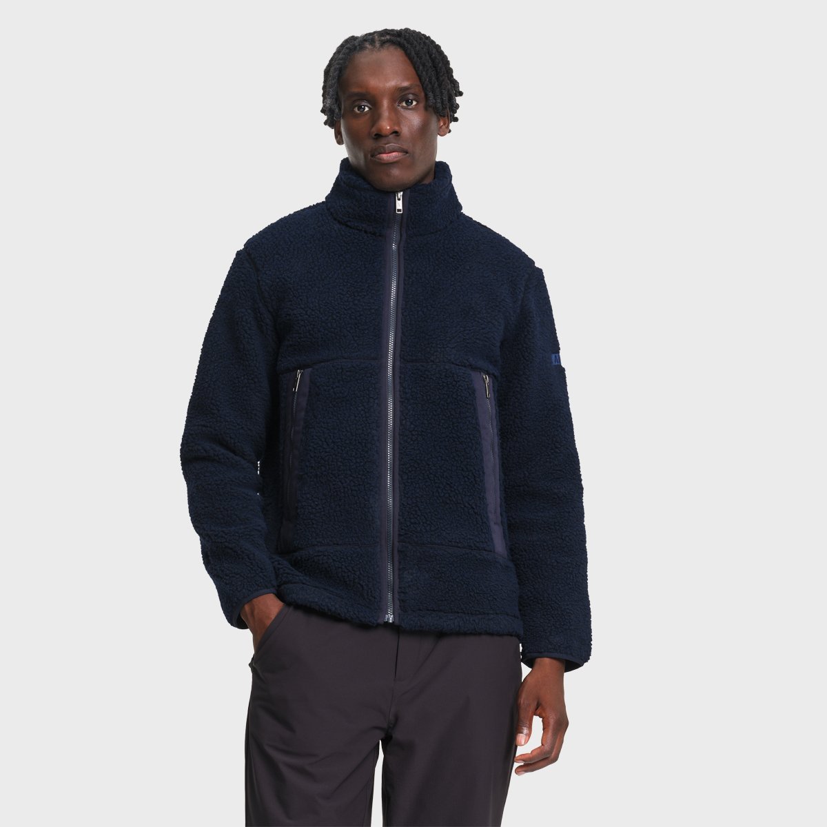 Veste sherpa recyclée col montant zippée bleu marine, AIGLE