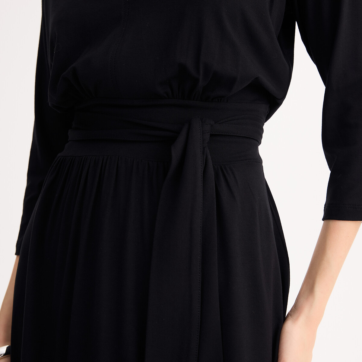 Robe évasée en maille, longueur genou, manches 3/4 noir, ANNE WEYBURN