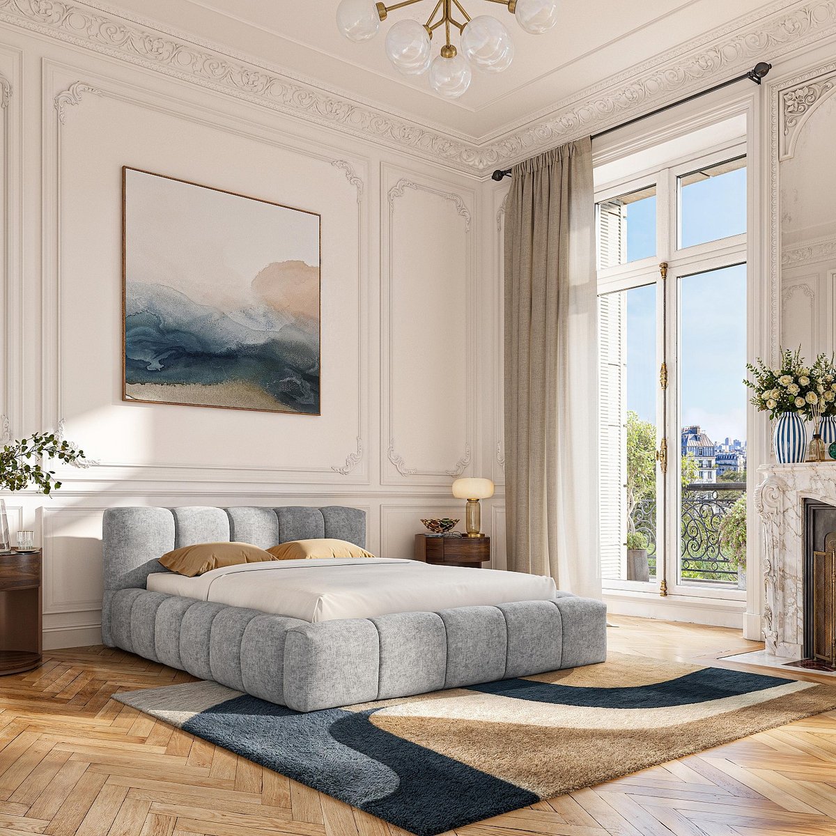Lit coffre en tissu chenille SETANA gris, HABITAT
