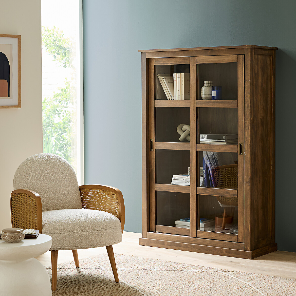 Vitrine basse 2 portes pin massif et MDF, Lunja ciré naturel, LA REDOUTE INTERIEURS