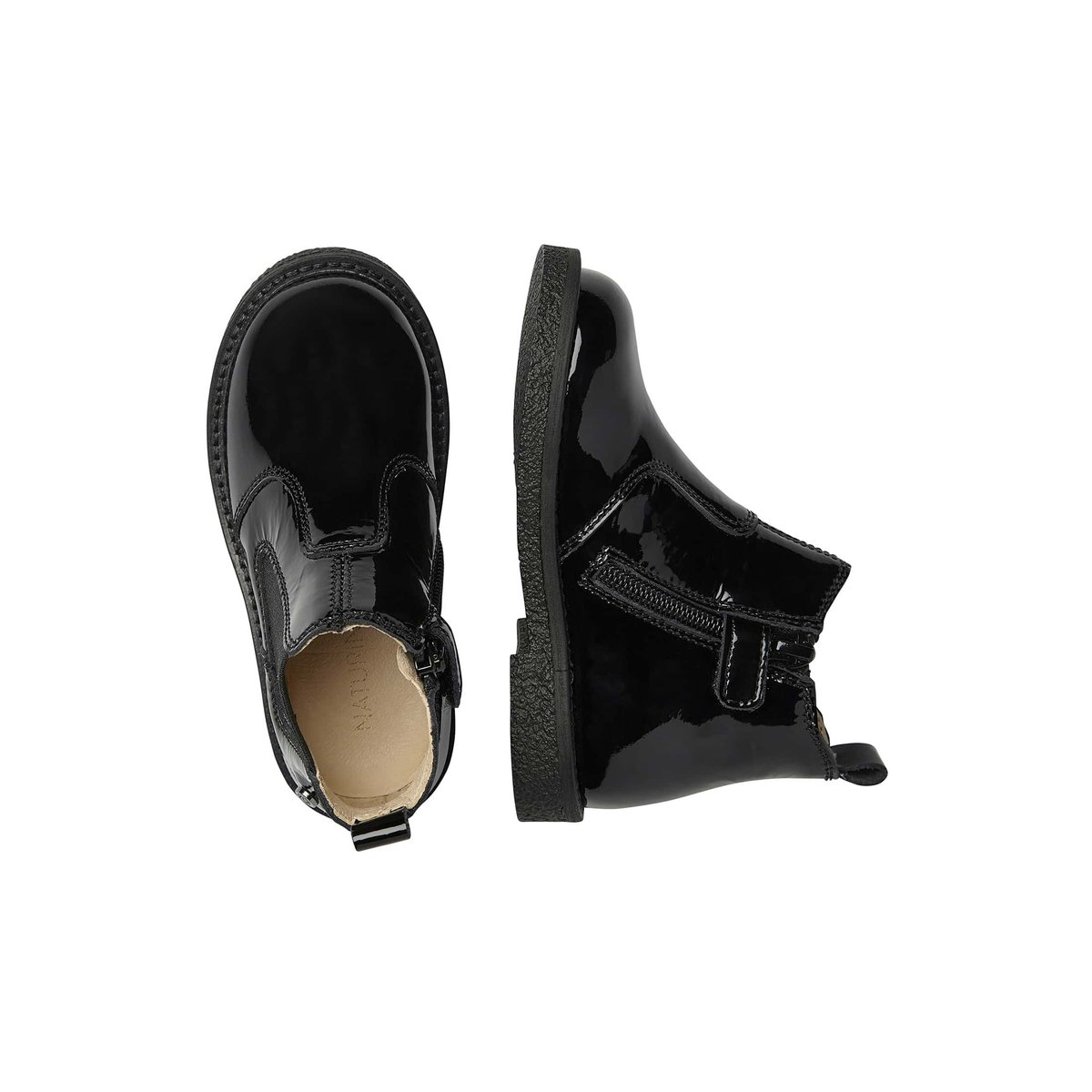 Botts en cuir verni avec glissière ARTHUR noir, NATURINO