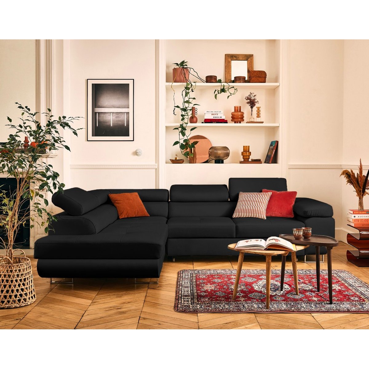 Canapé d'Angle Convertible 5 places - ZARIA noir, BEST MOBILIER