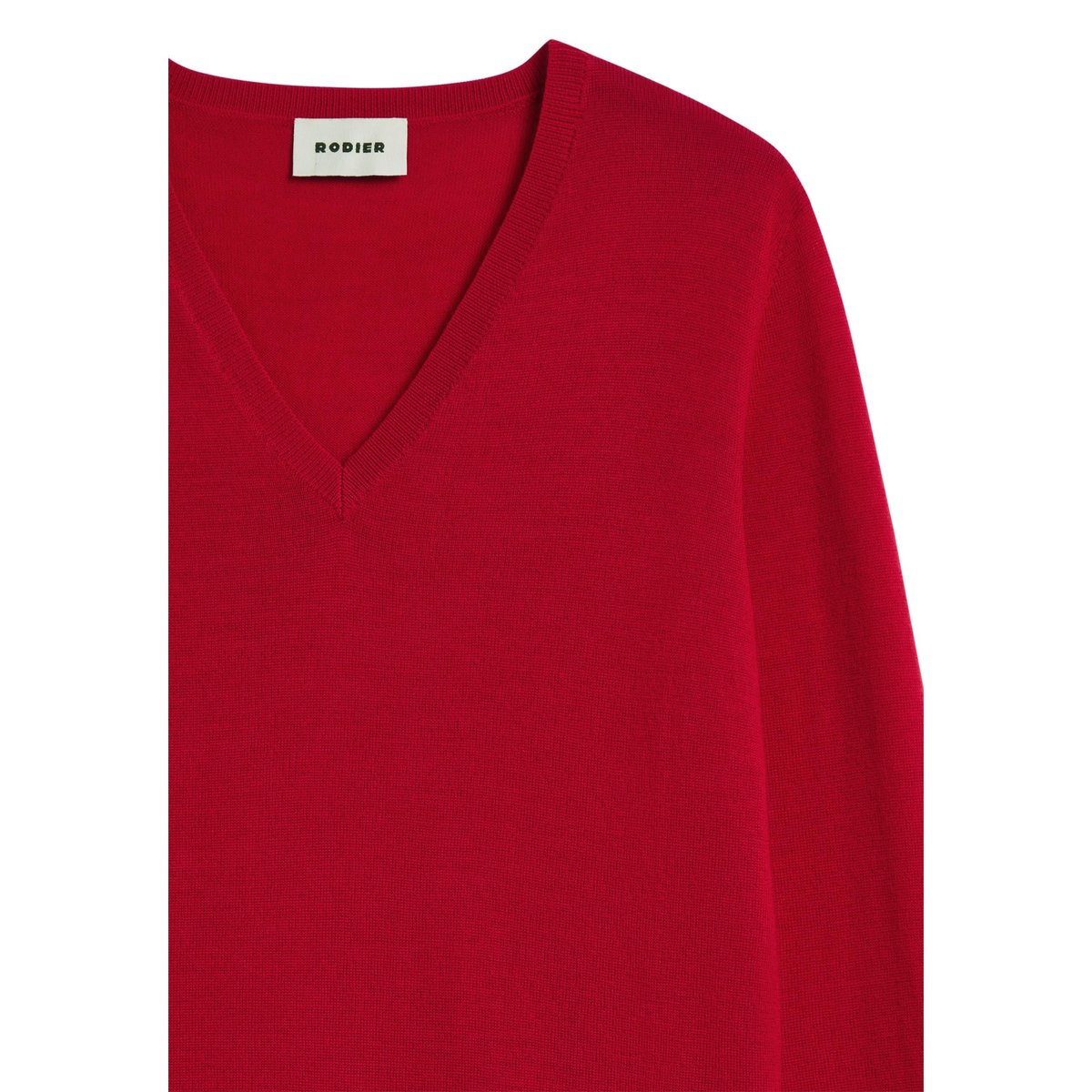 Pull col V en laine mérinos rouge, RODIER