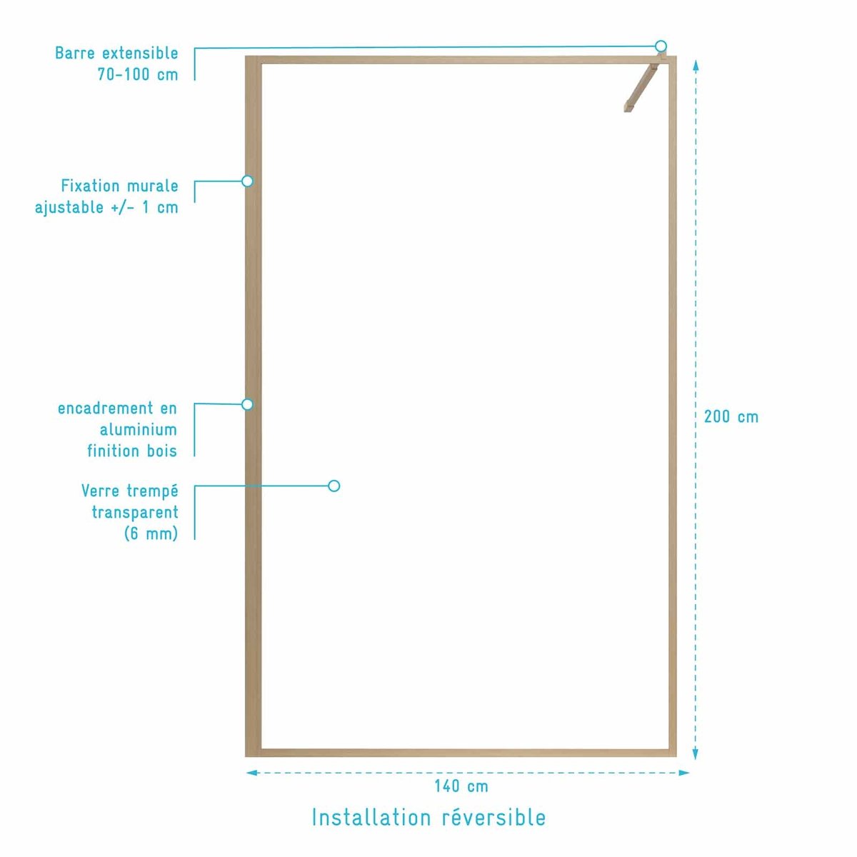 Paroi de douche en verre trempé  - Effet bois naturel, HOME MAISON